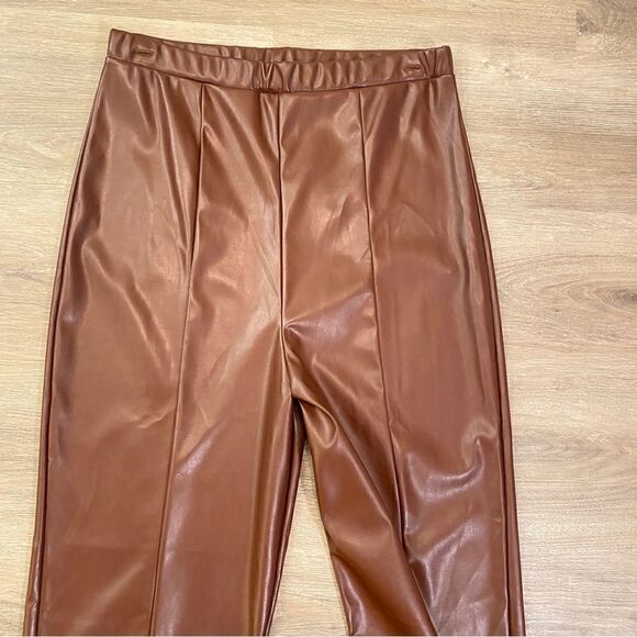 PRETTYLITTLETHING CHOCOLATE FAUX LEATHER SEAM DETAIL SPLIT HEM TROUSERS 8 NWT - Picture 8 of 16